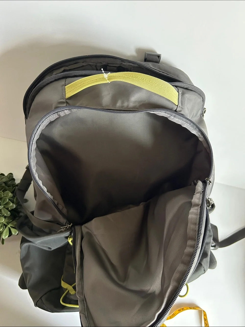 Patagonia Gray Backpack with Yellow Bungee Accents